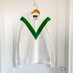 Rowing Blazers Rugby Shirt – White/Green V Stripe – Size Small